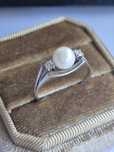 Retro pierścionek złoto 14k perła diamenty 0.14 ct  R18