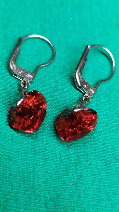 Pierścionek Zaręczynowy i Kolczyki srebrne czerwone