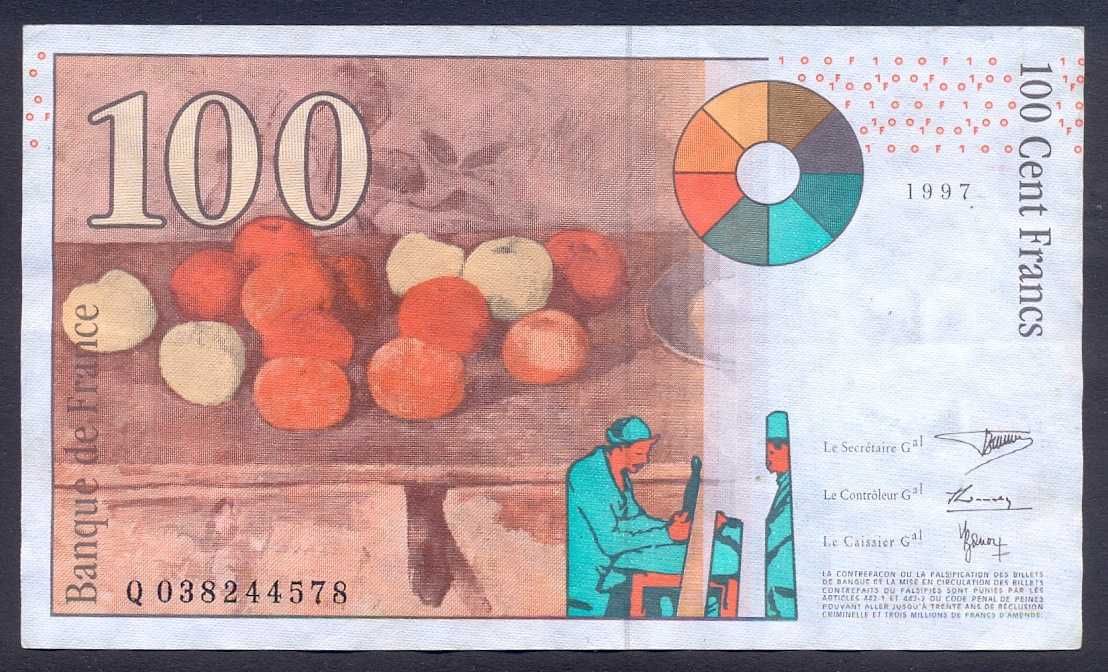 Banknot Francja 100 Franków 1997 r piękny stan