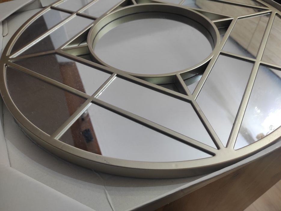 Espelho decorativo cinza prateado em caixa