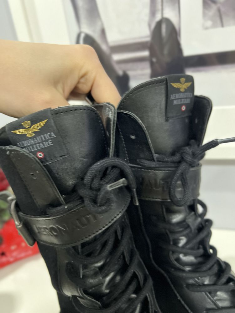 Aeronautica Militare trapery kozaki botki buty zimowe czarne militarne
