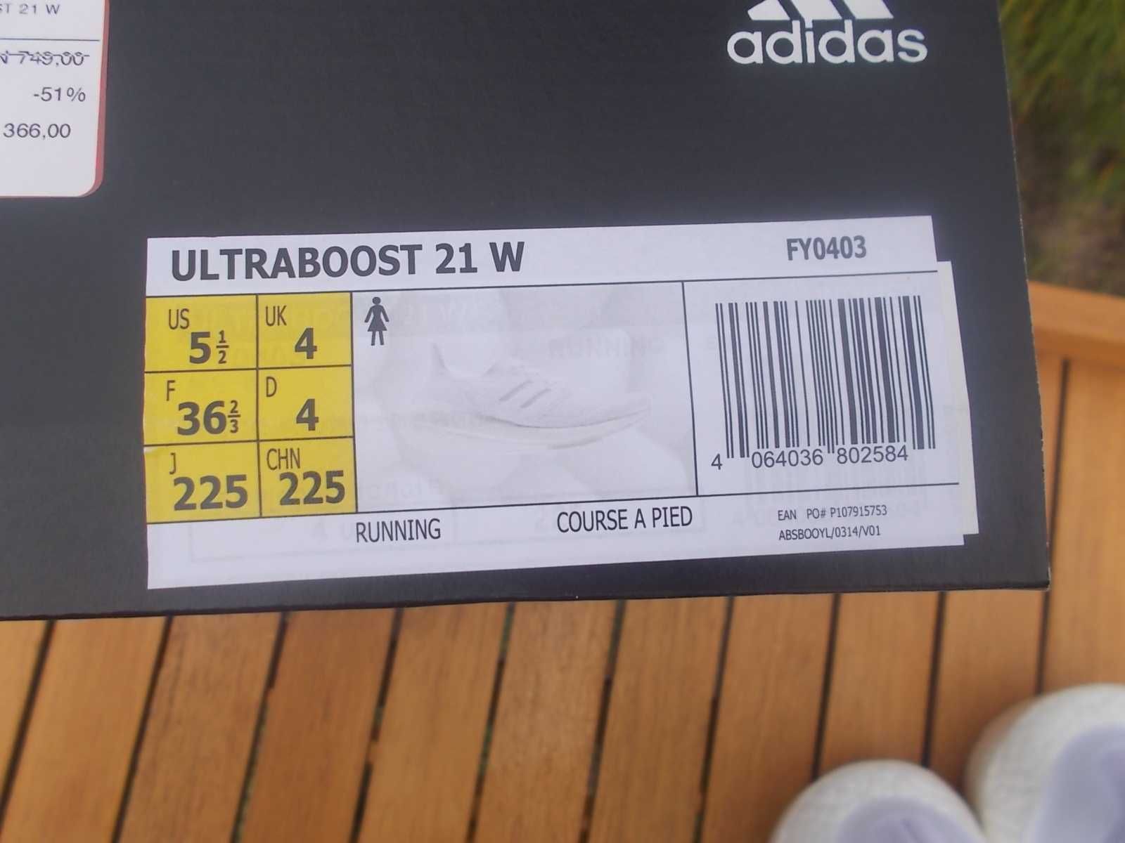 (r. 36 2/3) Adidas Ultra Boost 21 Triple White (W) FY0403 Ultraboost