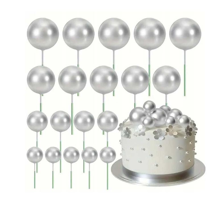 Toper kulki na piku odzoba na tort srebrne 20 sztuk