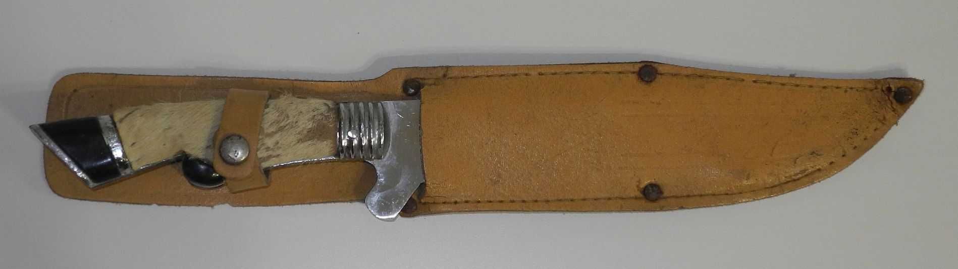 Stary nóż MYŚLIWSKI w skórzanej pochwie - duży 32 cm