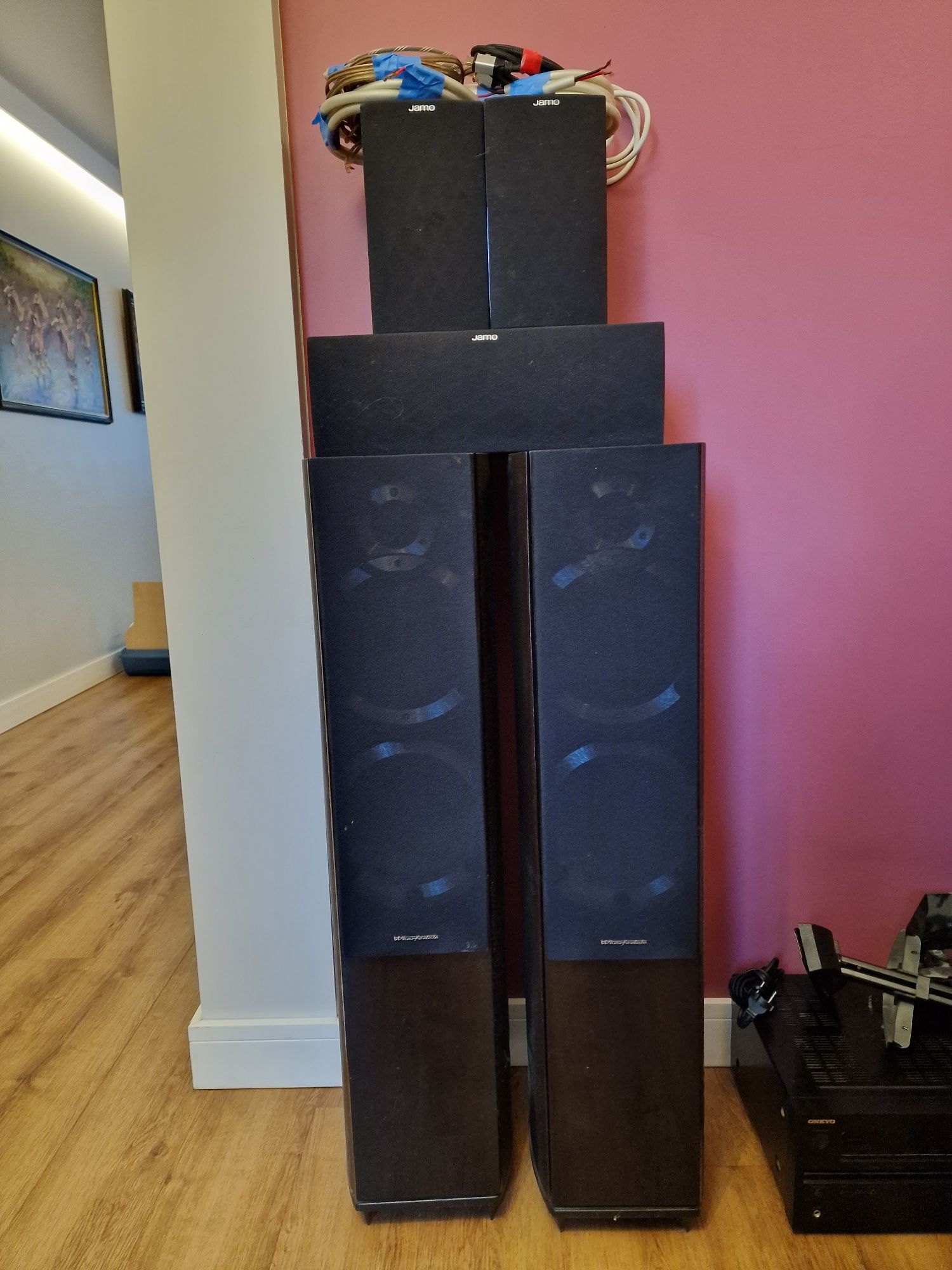 Onkyo TX-626 + głośniki i subwoofer Wharfedale oraz Jamo