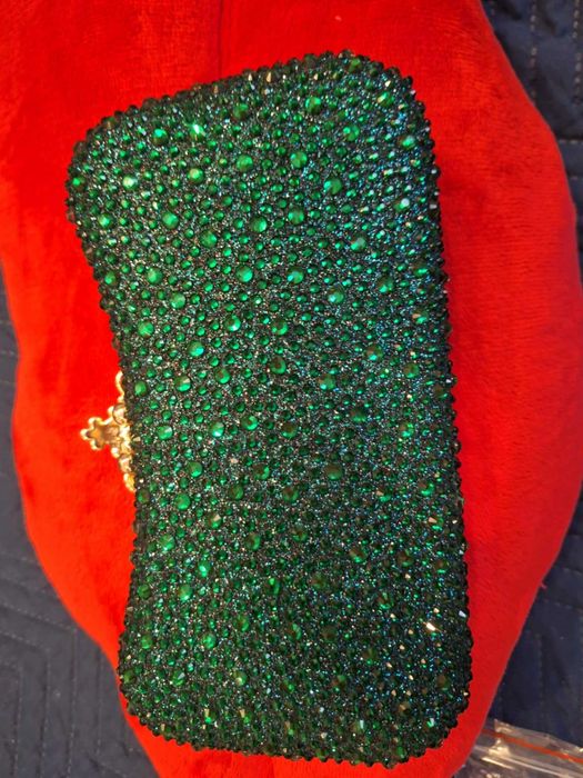 Torebka wizytowa butelkowa zieleń z kamieniami