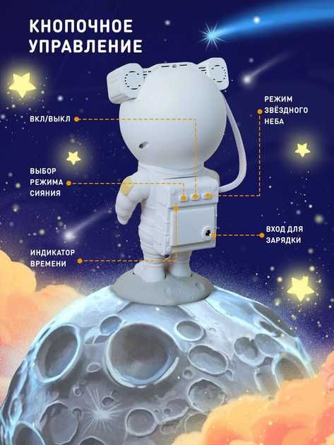 Ночник - Лазерный Проектор звездного неба Астронавт Космонавт Большой