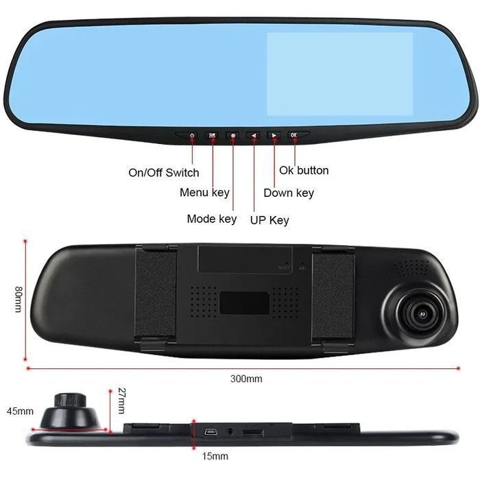 Wideorejestrator samochodowy DVR-01 Lusterko 4,0 cala + kamera cofania