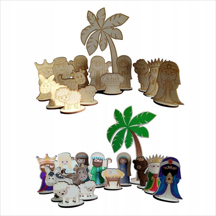 Figurki do Szopki Bożonarodzeniowej Stajenki drewniane kolorowe