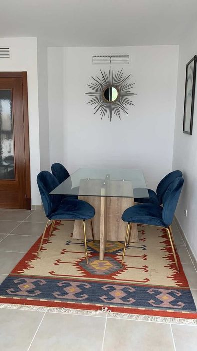 Mesa rectangular Argo de vidro efeito madeira