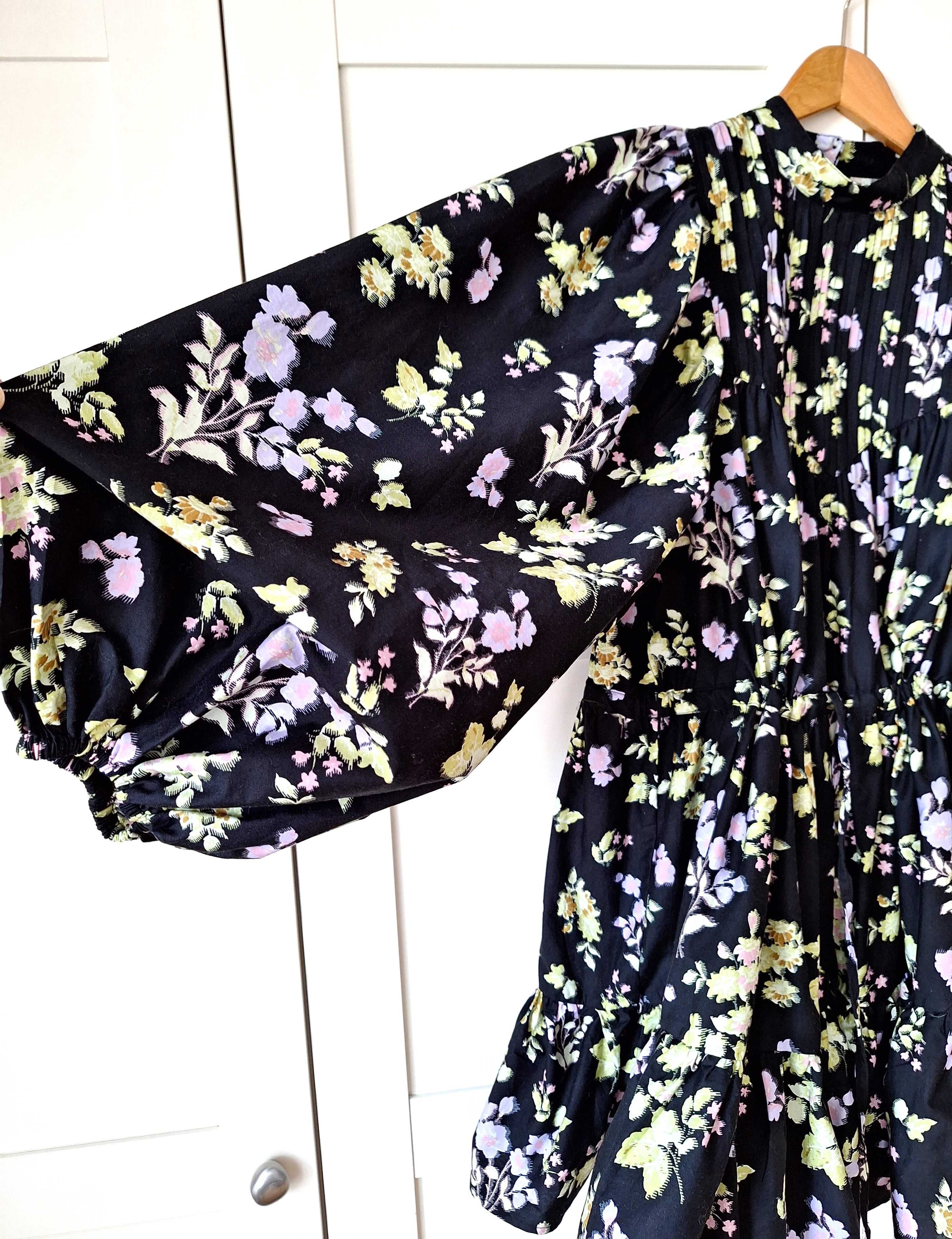 Asos Design Nowa Sukienka Mini z Szerokimi Rękawami Stójka Bawełna L