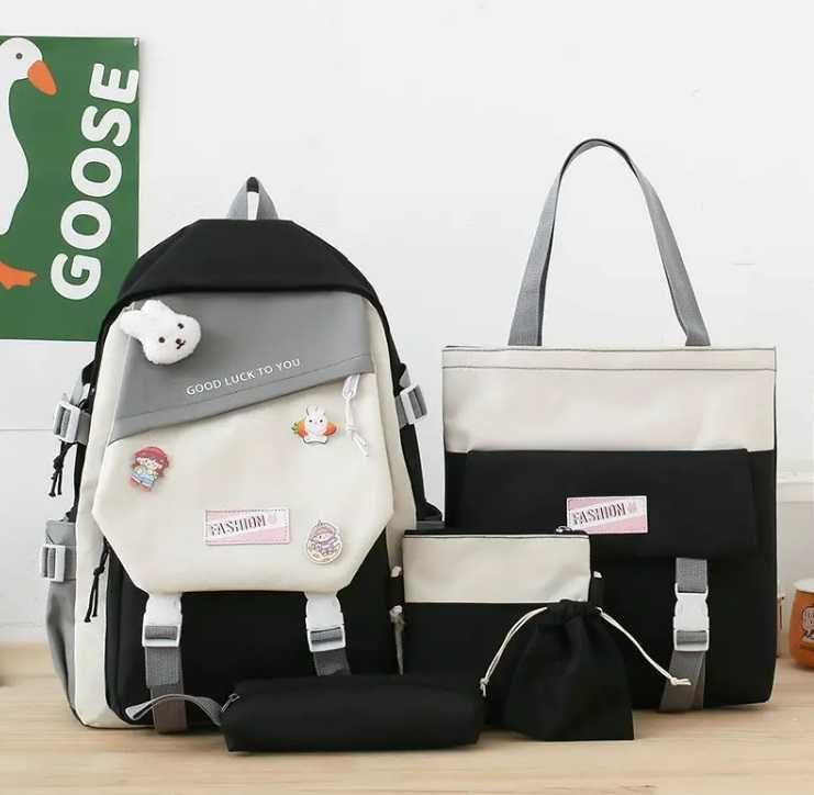 Набор 4в1 школьный рюкзак - черно белый - новый комплект