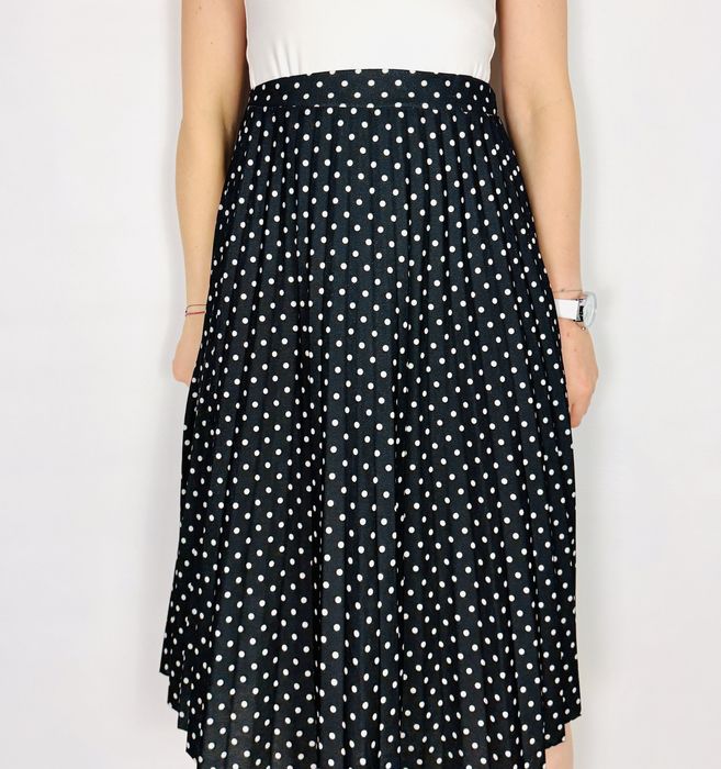 Czarna plisowana spódnica w grochy midi XS 34