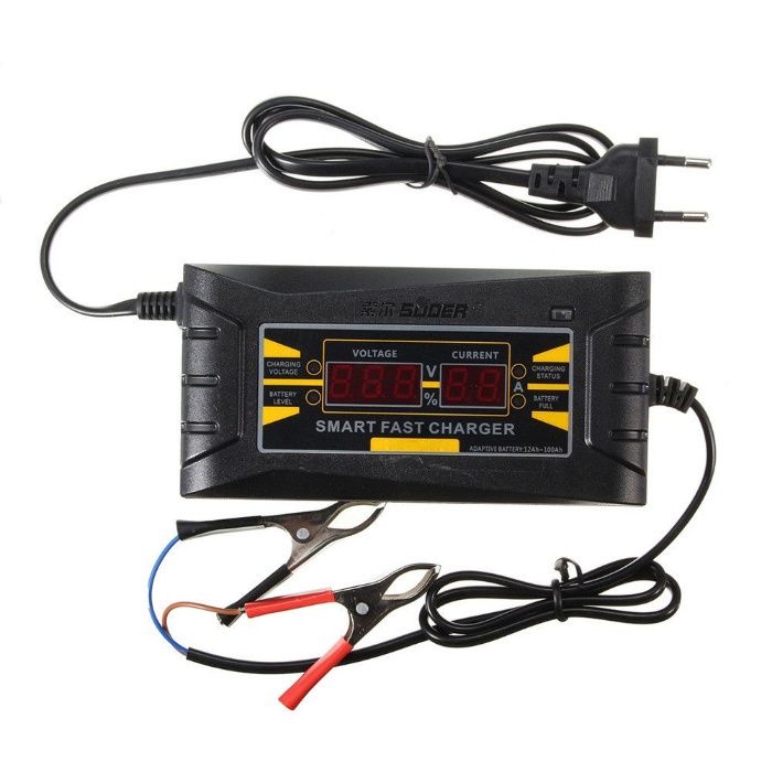 Carregador Baterias 12V 6A para Carros, Motas, Tratores, Empilhadores,