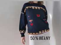 Męski sweter wełniany vintage ciepły M granatowy