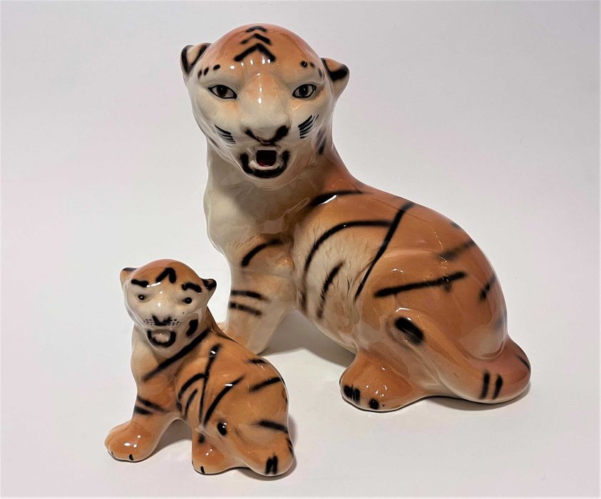 2x figurka ceramiczna Tygrys- design Włochy? Mid century design