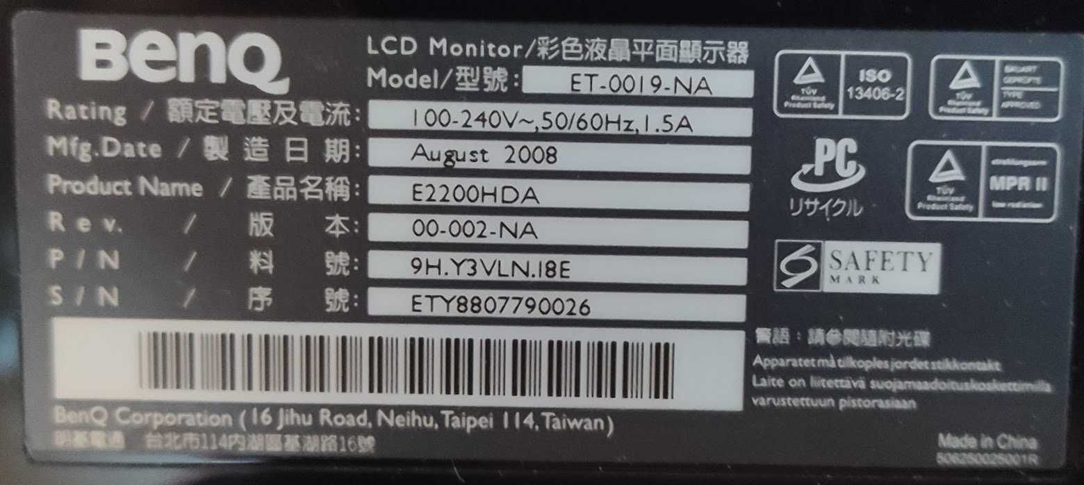 Monitor Full HD BENQ 21,5 cala E2200HDA 16:9