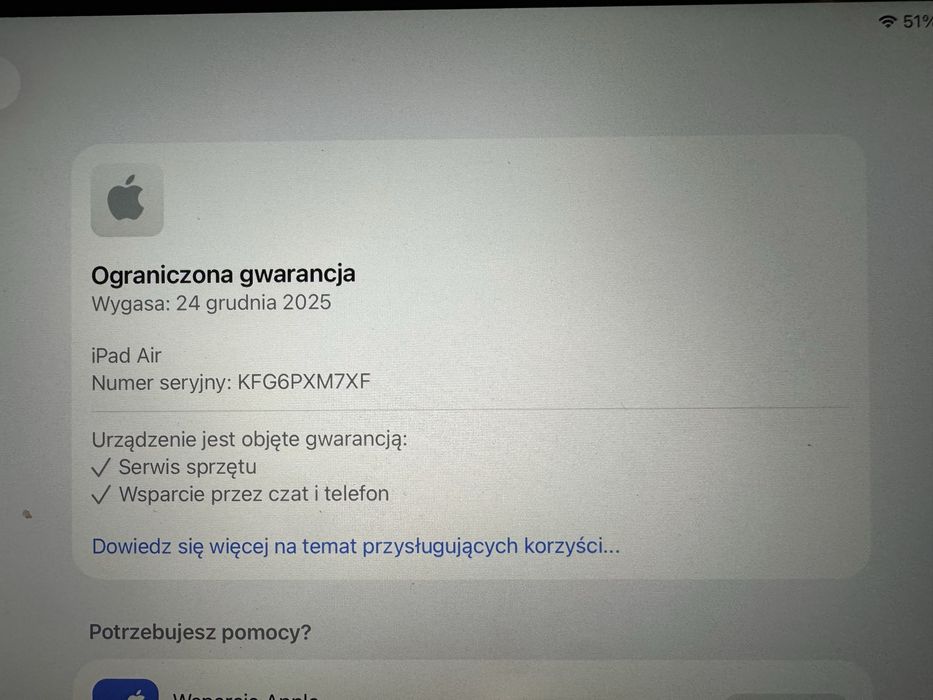 iPad Air M2 Bateria 100% - 13 cykli gwarancja 12/25 Stan Bardzo Dobry