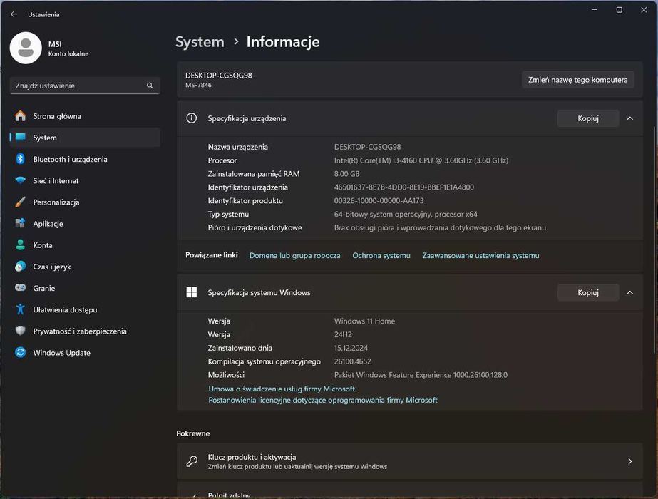 Komputer Intel i3-4160 dysk 500Gb 8Gb ram