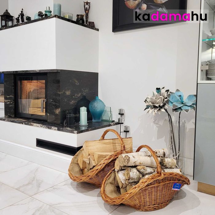 Kosz wiklinowy na drewno z jutą kominkowy zestaw 2 sztuki mały i duży