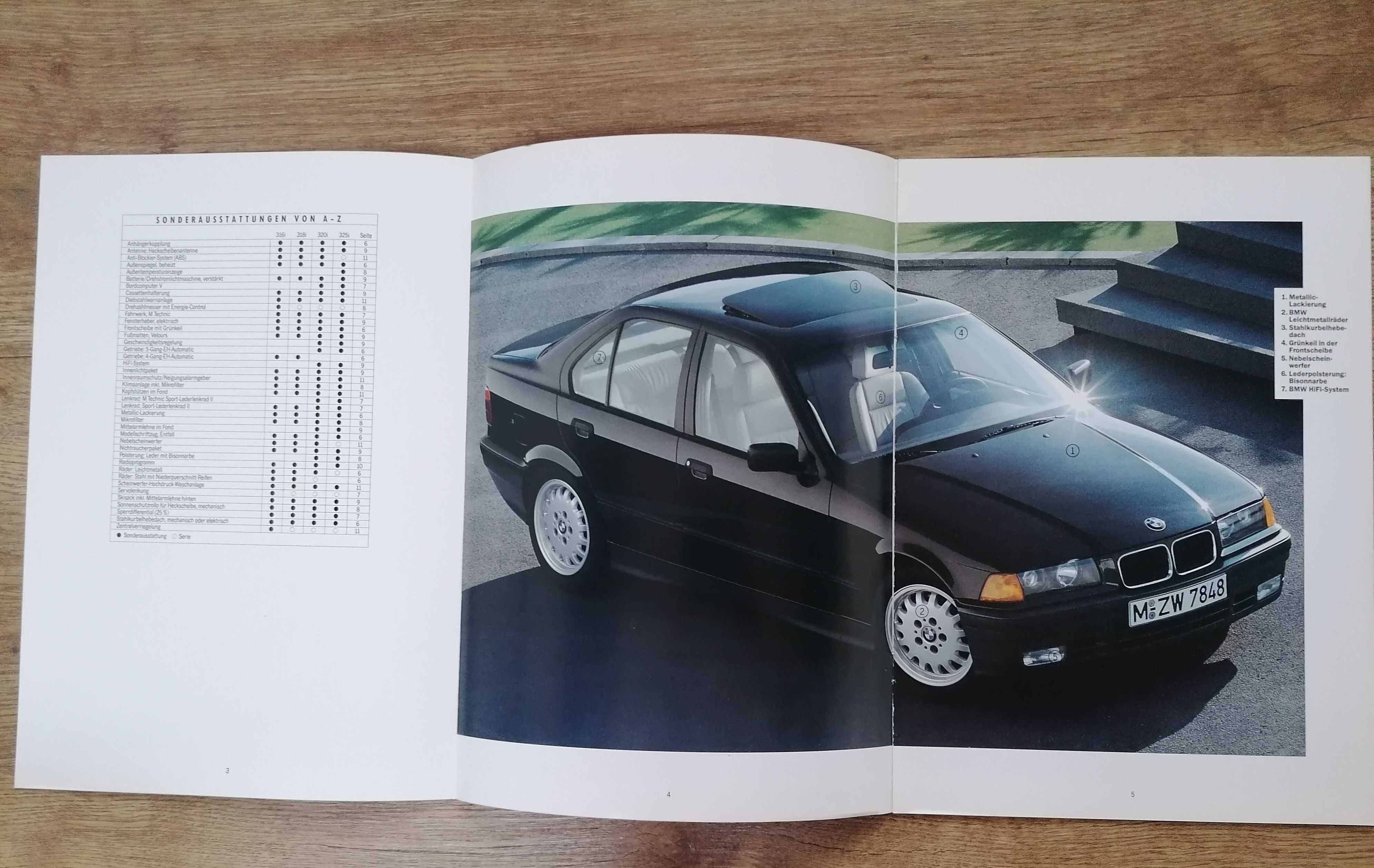 Prospekt BMW 3 E36 wyposażenie
