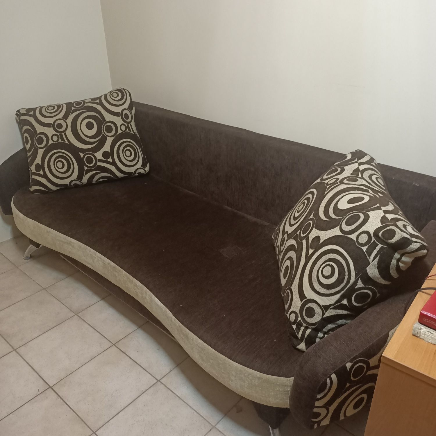Sofa z funkcją spania i skrzynią na pościel.