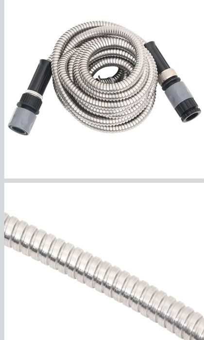 Wąż ogrodowy z dyszą zraszającą, srebrny 15m, stal
