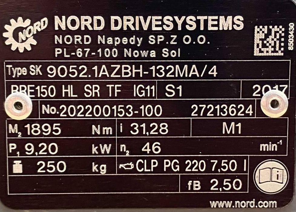 motoreduktor / przekładnia 9,2kW 46obr. HAMULEC NORD