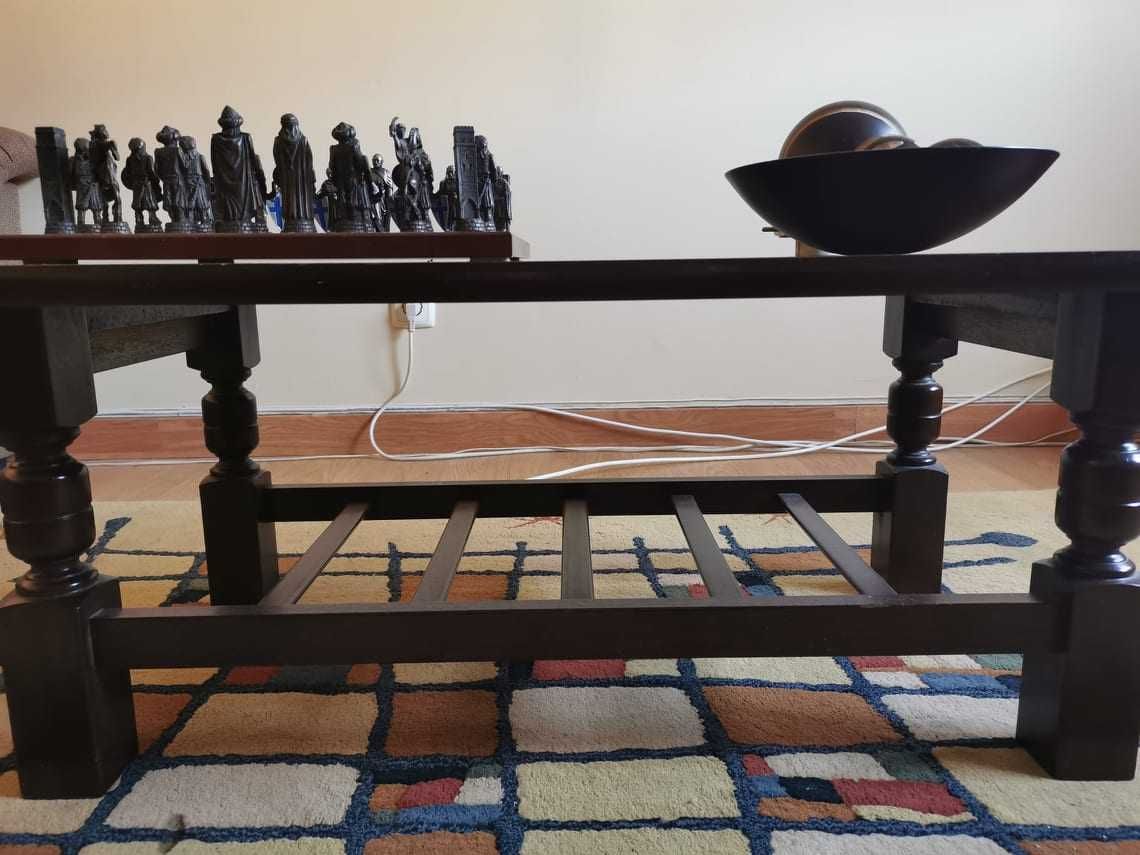 Mesa de centro de sala + mesa de apoio sala em madeira escura