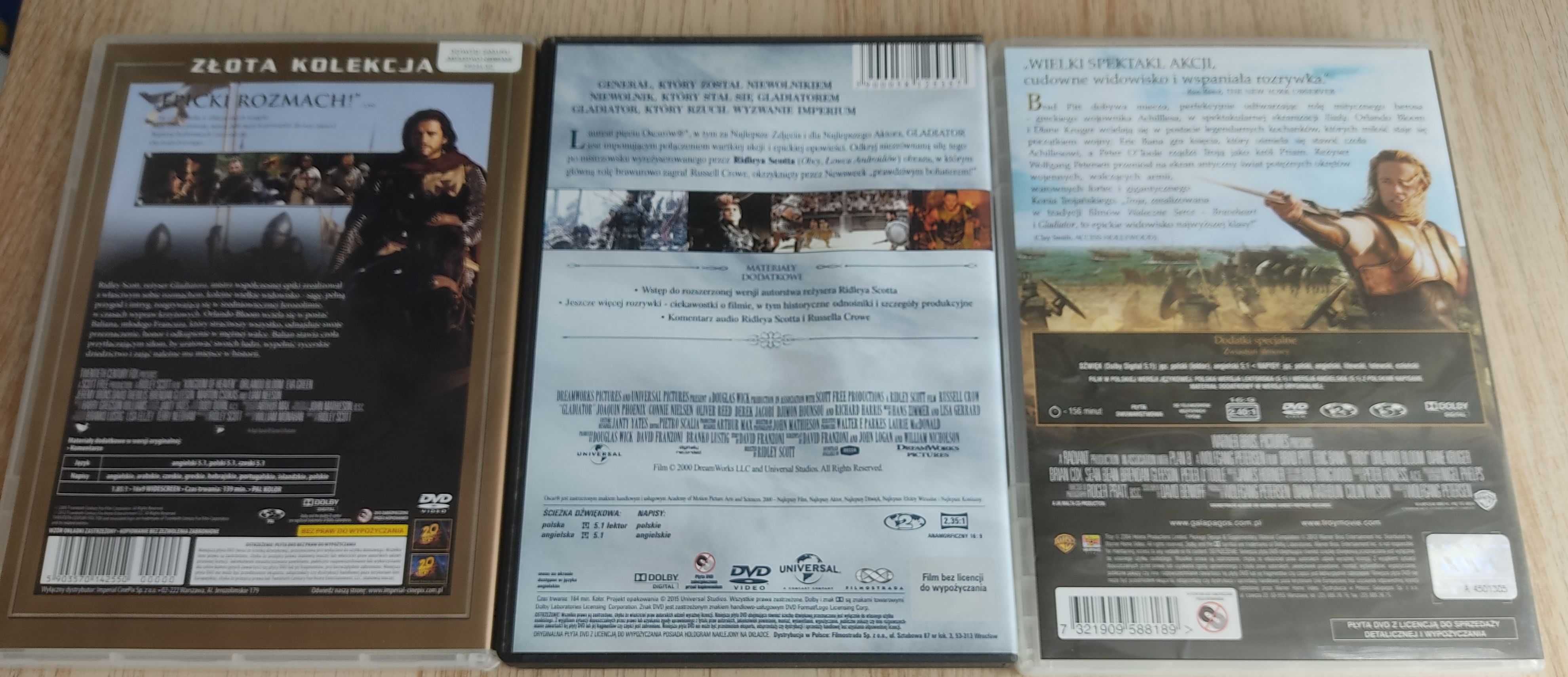 Filmy DVD Lektor PL (Gladiator, Troja, Królestwo Niebieskie)