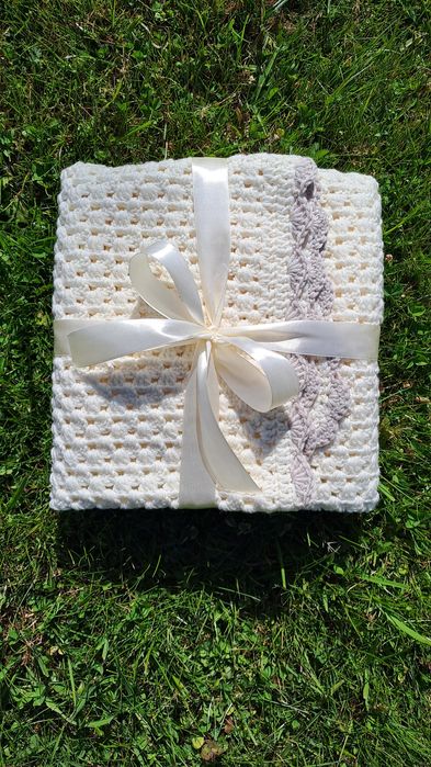 Kocyk niemowlęcy, handmade, wełna merino, chrzest, narodziny