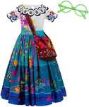 Vestido disfarce de Mirabel com bolsa e óculos verdes meninas