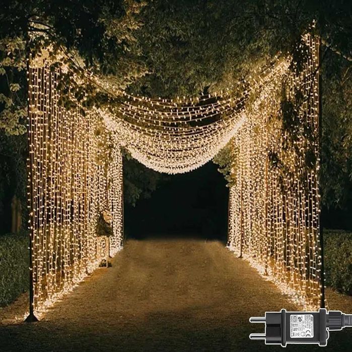 Cortina de Luzes Dekofun 300- 3x3m e 600 LED- 6x3m | Branco Quente