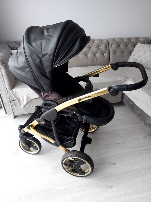 Wozek 3w1 4w1 junama diamond fluo line czarno zloty czarny ekoskóra wy