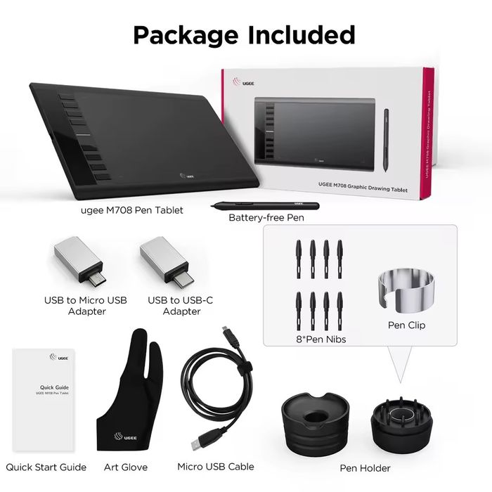 UGEE M708 графический планшет 10” с 8 клавишами + стилус 8192 уровней