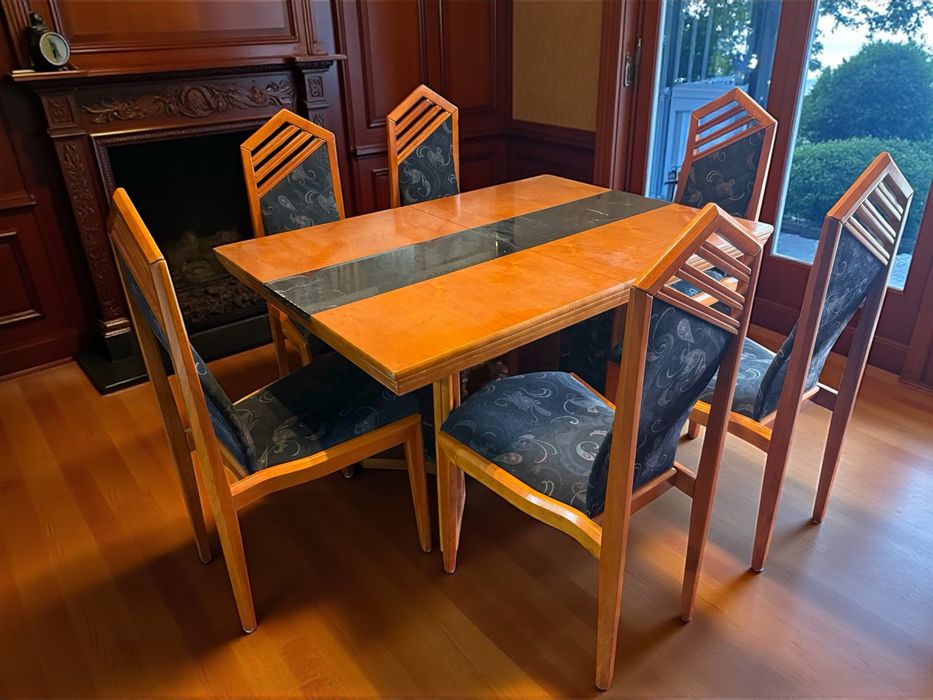 Stół rozkładany z naturalnym marmurem + 6 krzeseł DOWÓZ DO DOMU