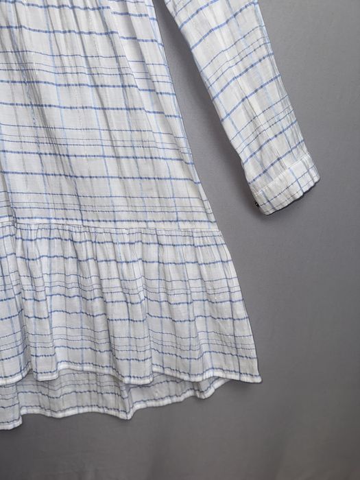 sukienka w kratę oversize falbany boho v-neck błyszcząca