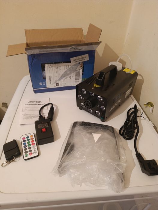 NOWA Maszyna do Dymu AGPTEK + 3 PILOTY + ŚWIATŁA LED! Idealna na Impre