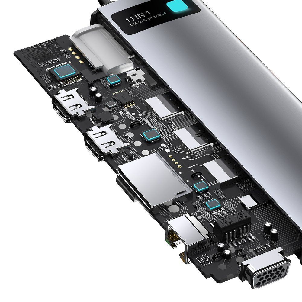 wielofunkcyjny hub replikator portów usb-c metal gleam 11w1 szary