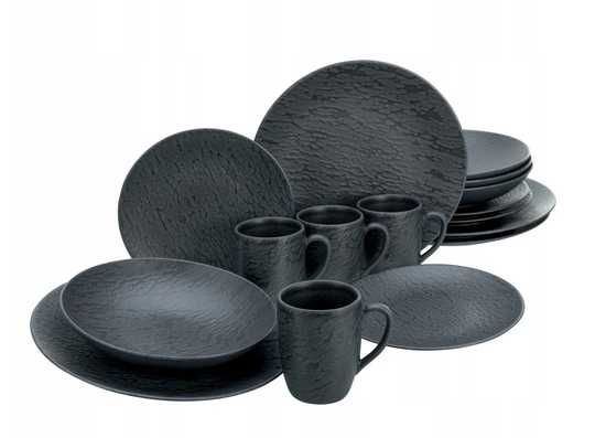 CreaTable 20539 Schiefer Black zestaw talerzy 16 elementów