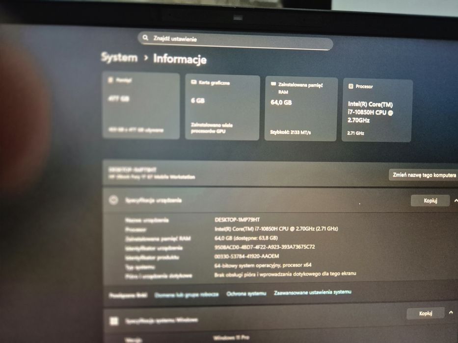 Sprzedam laptop hp ZBook fury 17 G7