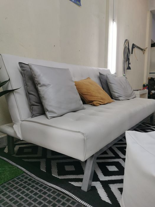 Sofá/Cama 3Lug Pele Branca