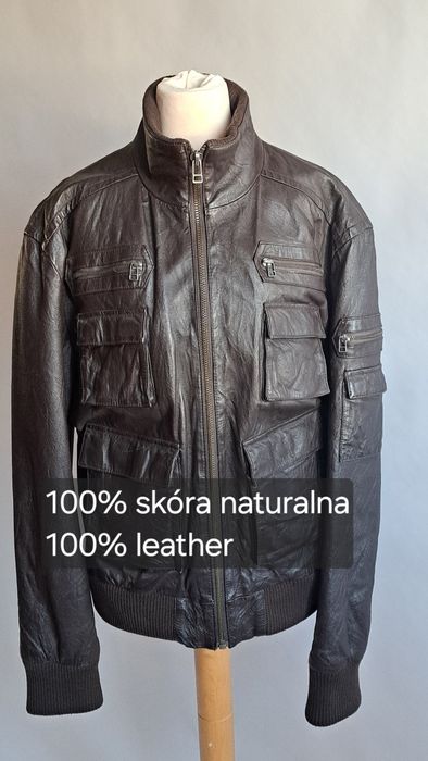 100% skórzana kurtka męska XL ciemno brązowa ocieplana