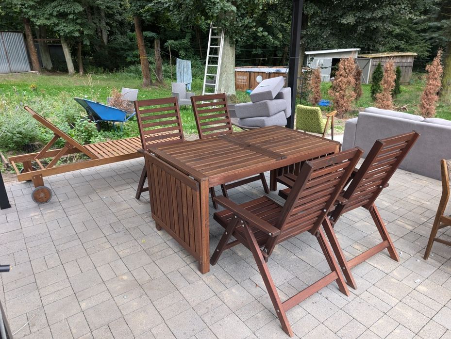 Ikea Applaro zestaw ogrodowy Fotele Stół rozkładany leżak Tekowy Dowóz