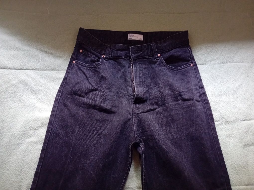 Jeans Wide Leg Preto Lavado Bershka 38