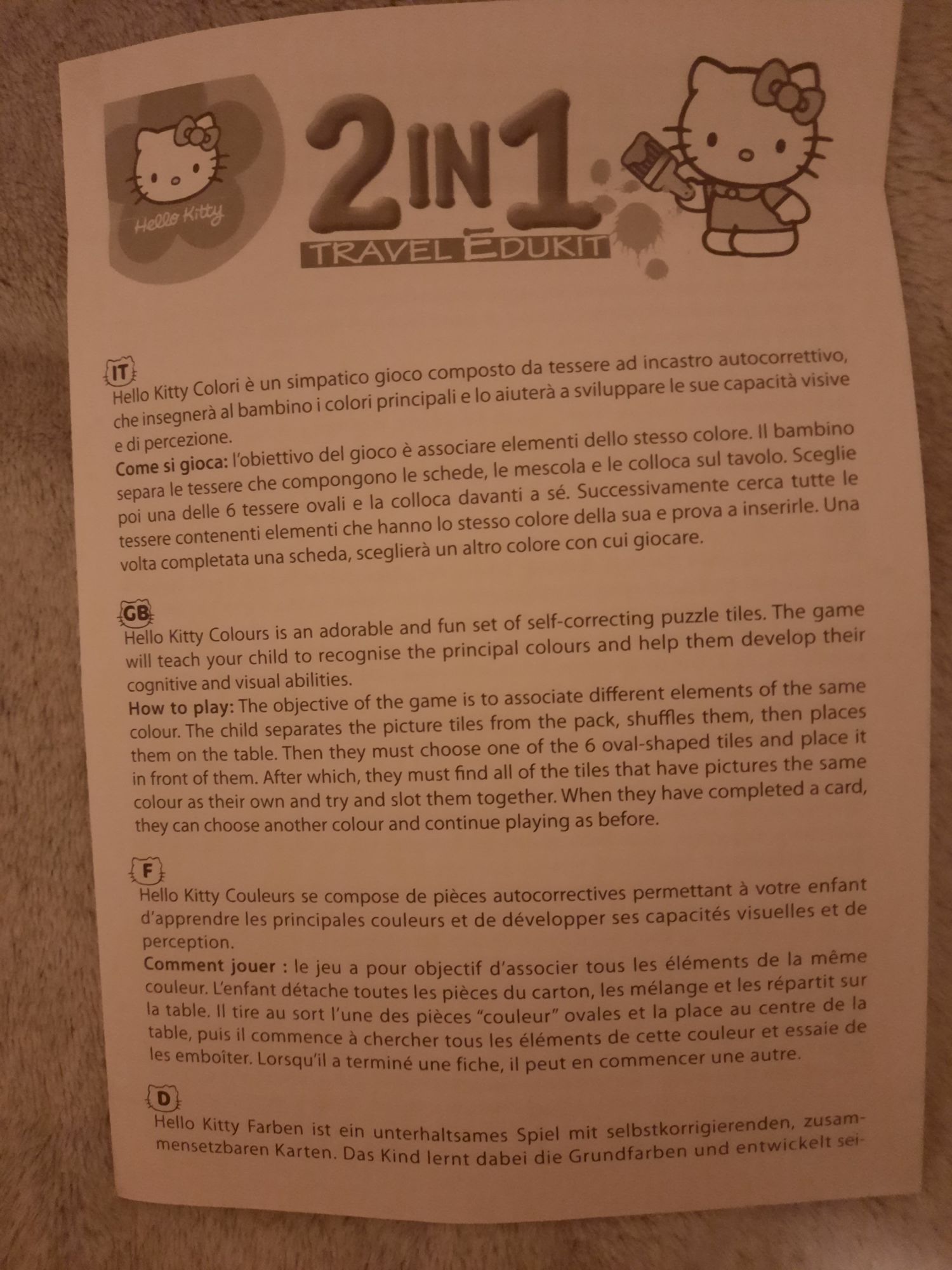 Gra Hello Kitty dla dzieci 2 w 1 klocki kolory