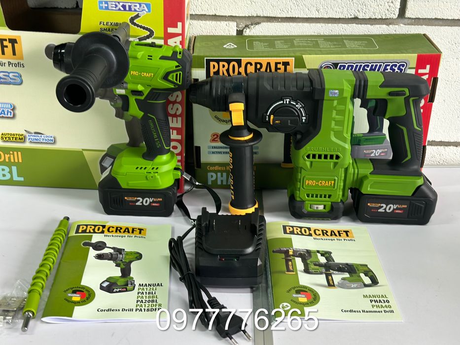 Акумуляторний набір Procraft Шуруповерт Pa18Bl Extra Перфоратор Pha 40