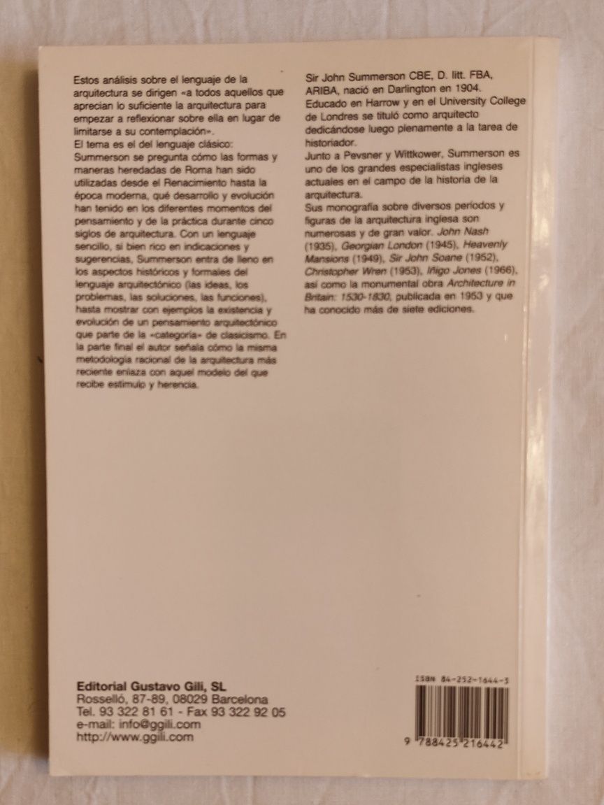 El lenguaje clássico de la arquitectura , John Summerson