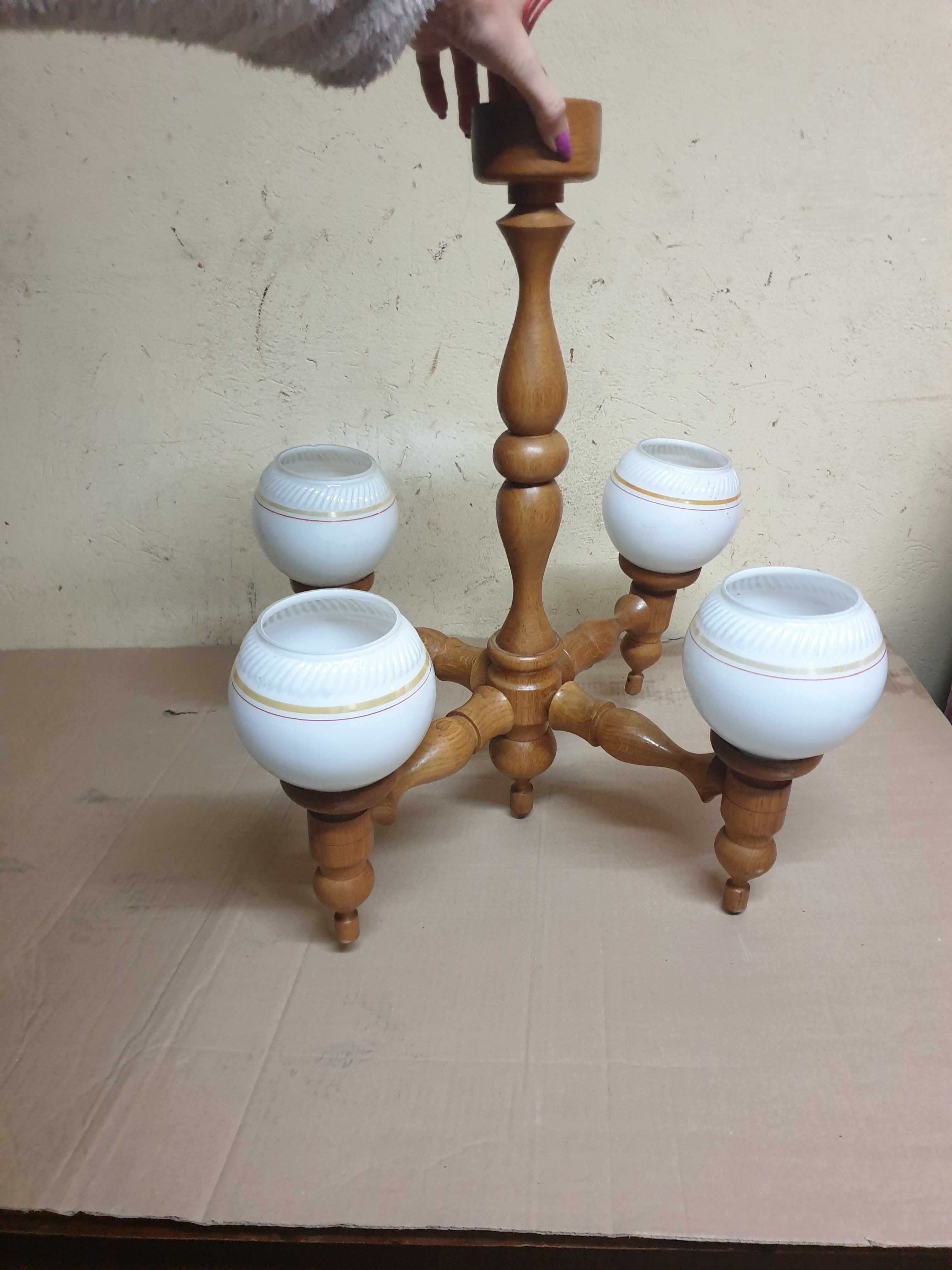 Lampa 4 klosze drewniana zyrandol sufitowa lampa