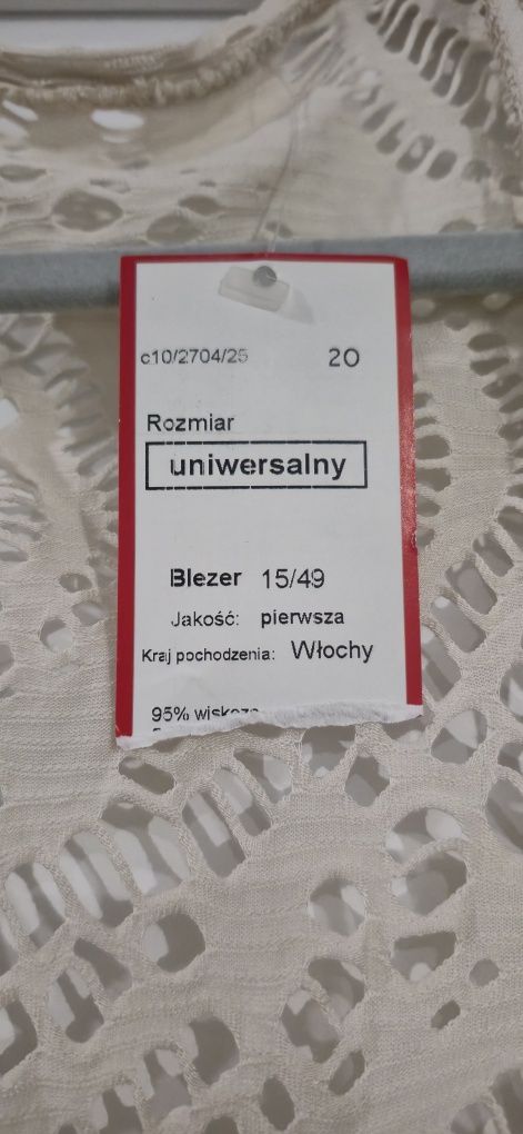 Kremowy blezer nowy z metką,  rozmiar uniwersalny